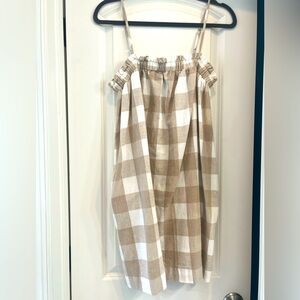 Carly Jean Los Angeles Tan and White Checkered Dress Small
